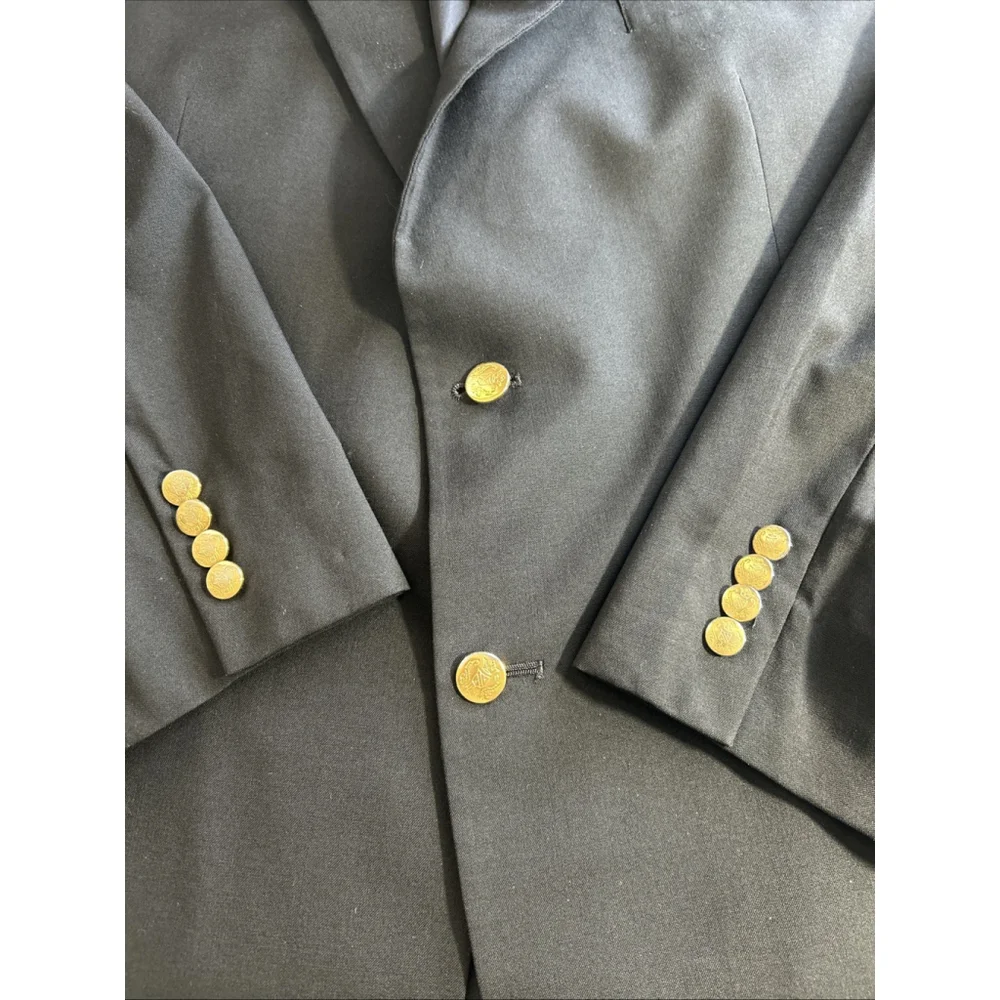Hart Schaffner Marx 46R 48R Navy Gold Toned Two Button Vented Jacket